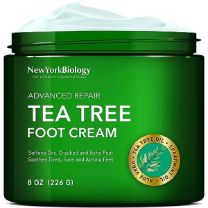 New York Biology Tea Tree Oil Foot Cream for Dry Cracked Feet, Athletes Foot, Nail Fungus, Jock Itch, Ringworm, Cracked Heels and Itchy Skin – Foot Cream - 8 oz