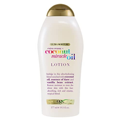 OGX Extra Creamy + Coconut Miracle Oil Ultra Moisture Body OGX Extra Creamy + Coconut Miracle Oil Ultra Moisture Body Lotion with Vanilla Bean, Fast-Absorbing Body Lotion for All Skin Types, Paraben-Free and Sulfated-Surfactants Free, 19.5 fl oz