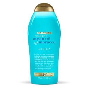 OGX Radiant Glow + Argan Oil of Morocco Extra Hydrating Body Lotion for Dry Skin, Nourishing Creamy Body & Hand Cream for Silky Soft Skin, Paraben-Free, Sulfated-Surfactants Free, 19.5 fl oz