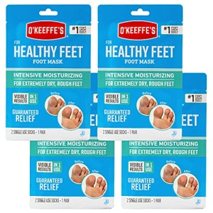 O'Keeffe's for Healthy Feet Intensive Moisturizing Foot Mask, Guaranteed Relief for Extremely Dry, Rough Feet, One Pair Single-Use Hydrating Foot Mask Socks, (Pack of 4)