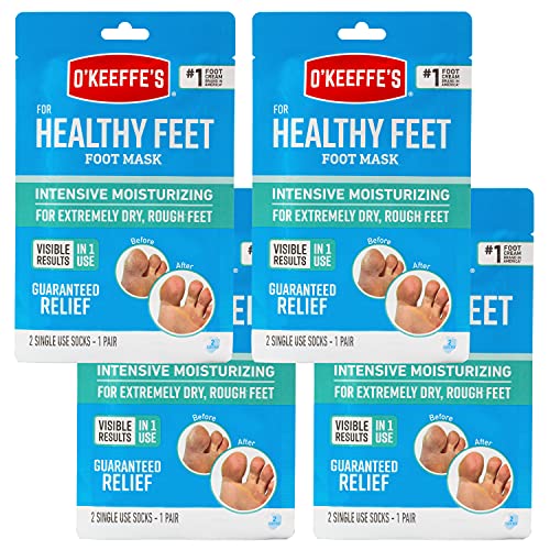 O'Keeffe's for Healthy Feet Intensive Moisturizing Foot Mask, Guaranteed Relief O'Keeffe's for Healthy Feet Intensive Moisturizing Foot Mask, Guaranteed Relief for Extremely Dry, Rough Feet, One Pair Single-Use Hydrating Foot Mask Socks, (Pack of 4)