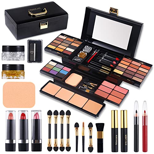 Professional Makeup Kit for Women Full Kit with Mirror 58 Professional Makeup Kit for Women Full Kit with Mirror 58 Colors All in One Make up Gift Set Combination with Eyeshadow, Compact Powder, Blusher, Lipstick, Lip Liner, Eyebrow Pencil, Glitter Powder, Eyeliner, Mascara, Cosmetic Case for Girls (100-N)
