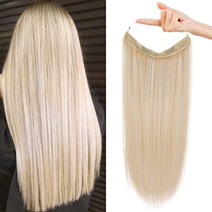 REECHO Invisible Wire Hair Extensions with Transparent Headband Adjustable Size Removable Secure Clips in Straight Secret Hairpiece for Women (20 Inch (Pack of 1), Light Blonde)