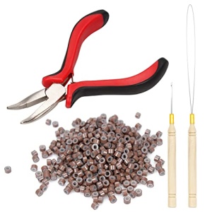 Ryalan Hair Extension Tool Kit Needle Nose Pliers Micro Pulling Needle Loop Threader and 500pcs Hair Extentions Micro Rings Links Beads 5mm Silicone Lined Beads for Human Hair Feathers Hair Extensions Multi-colored (500 Pcs, Brown)