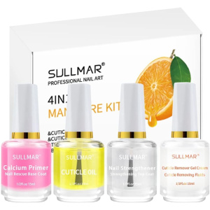 SULLMAR 4in1 Nail Hardener Nail Strengthener Nail Rescue Calcium Primer for Thin Nails Growth Nail Repair Nail Care Kit with Cuticle Oil Cuticle Remover Gel Cream