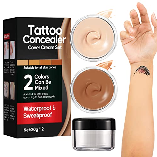 Tattoo Cover Up, Tattoo Concealer for Dark Spots, Scars, Vitiligo, Tattoo Cover Up, Tattoo Concealer for Dark Spots, Scars, Vitiligo, and More, a Set of 2 Colors, Long Lasting & Waterproof