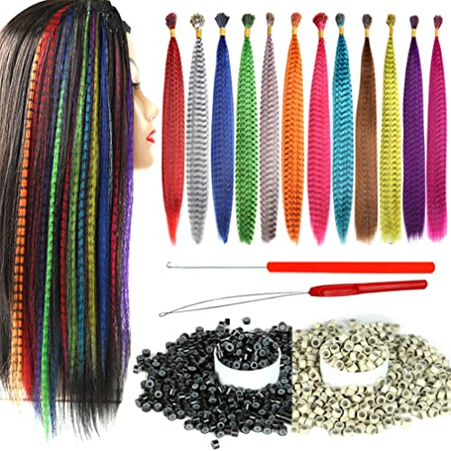 YUDAOHAIR Synthetic Feather Hair Extensions for Women 16 Inch Hairpieces YUDAOHAIR Synthetic Feather Hair Extensions for Women 16 Inch Hairpieces With100pcs Silicone Micro link Beads And 2 Crochet Hooks Hair Feathers with Tools Kit (16'', 12 feather mix colors)