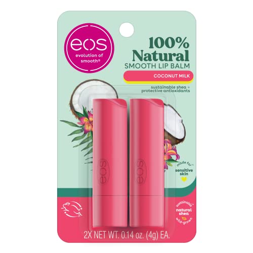 eos 100% Natural Lip Balm- Coconut Milk, All-Day Moisture, Made eos 100% Natural Lip Balm- Coconut Milk, All-Day Moisture, Made for Sensitive Skin, Lip Care Products, 0.14 oz, 2-Pack