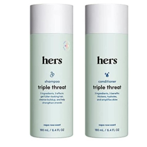hers Triple Threat Shampoo and Conditioner Set for Women- Thickening, Moisturizing, Reduces Shedding- Color Safe Hair Loss Shampoo and Conditioner- 2 pack, 6.4oz