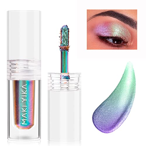 MAKI YIKA Glitter Liquid Eyeshadow Chameleon Metallic Eyeshadow MultiColor Shifting MAKI YIKA Glitter Liquid Eyeshadow Chameleon Metallic Eyeshadow MultiColor Shifting Long Lasting Multichrome Holographic Eye Topper Glitters (#6 Aurora)