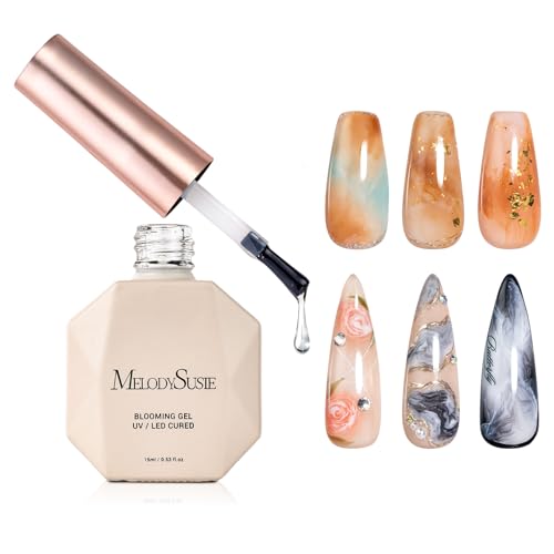 MelodySusie Clear Blooming Gel for Nail Design, Marble Watercolor UV MelodySusie Clear Blooming Gel for Nail Design, Marble Watercolor UV Gel Nail Polish, Spreading Effect Sheer Painting Gel Nail Art Supplies, Nail Salon Manicure at Home for Women, 0.53 Fl Oz