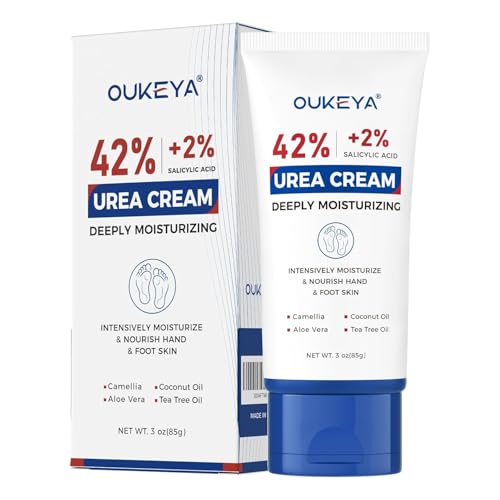 OUKEYA Urea Cream 42 Percent with 2% Salicylic Acid, 3 OUKEYA Urea Cream 42 Percent with 2% Salicylic Acid, 3 Oz Foot & Hand Cream for Dry Cracked Heels, Deep Moisturizing & Softening Keratin Feet Cream, Nourishing Skin Care Lotion for Rough, Dry Areas