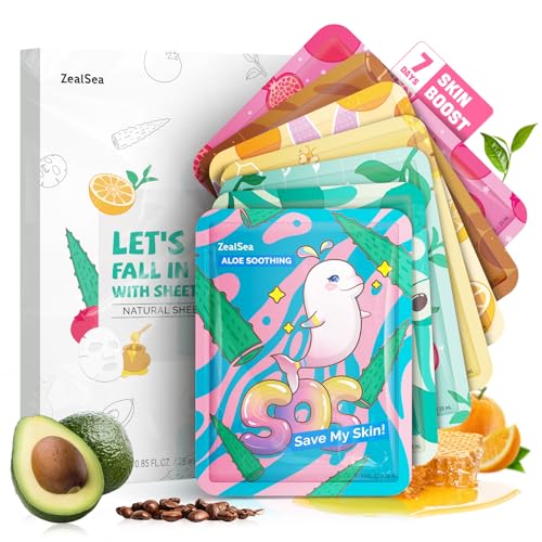 ZealSea Face Masks Skincare for Women, Variety 7Days Facial Sheet ZealSea Face Masks Skincare for Women, Variety 7Days Facial Sheet Mask Set for Deep Hydrating & Glow, Daily Self-Care Gift & Family Moment for Teens Kids Girls Birthday Party, Safe for all Skin types